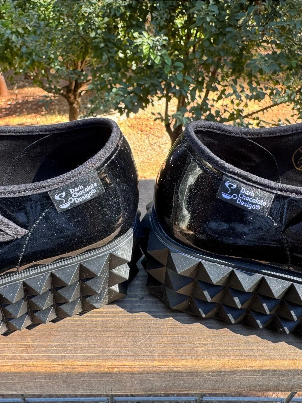 Choclaticas Black Cobra Patent Platform Mary Janes with Geometric Stud Sole